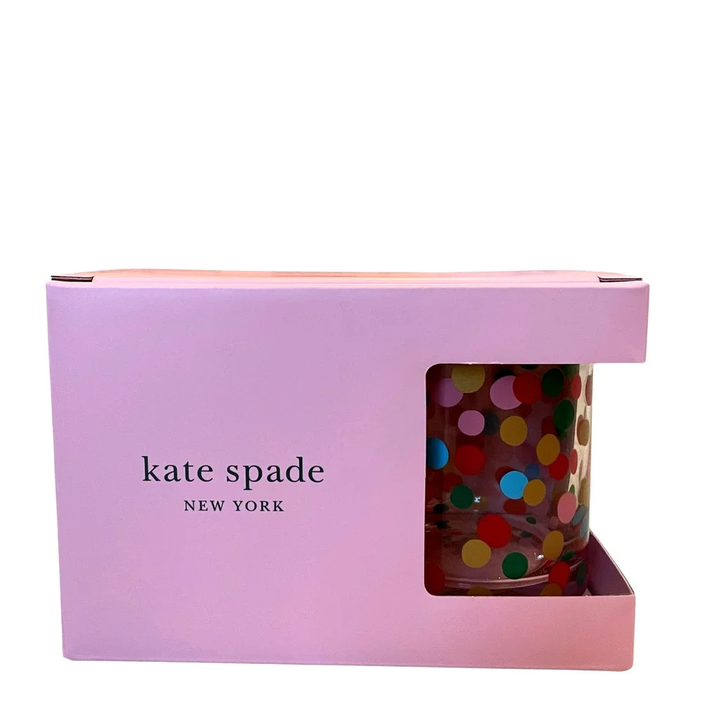 Kate Spade ITS RAINING CONFETTI Double Old Fashioned Whiskey Glass Set of 2 New